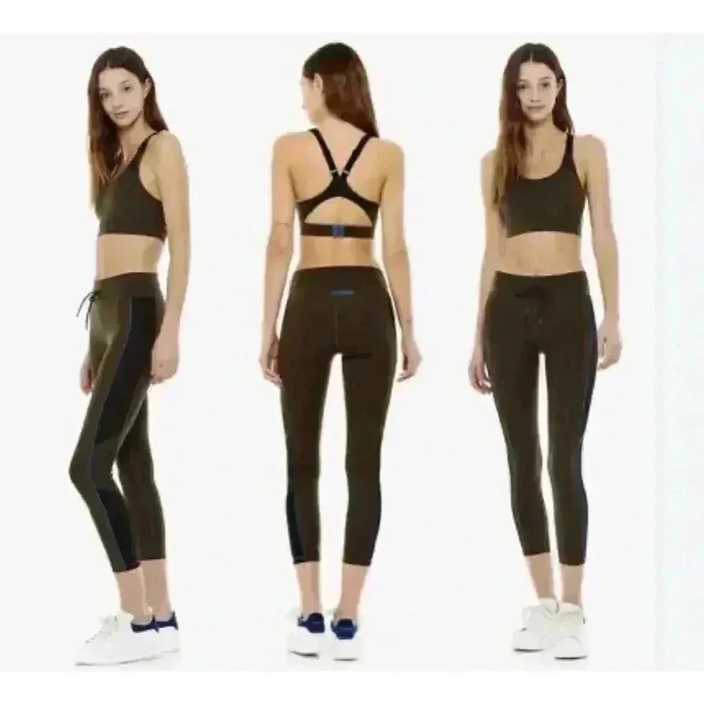 THE UPSIDE Army Green Midi Drawstring Active Skinny Leggings Arrow Logo Size 6